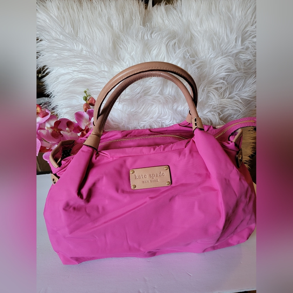 Hot Pink Kate Spade pink hobo/tote shoulder bag purse microfiber leather trim